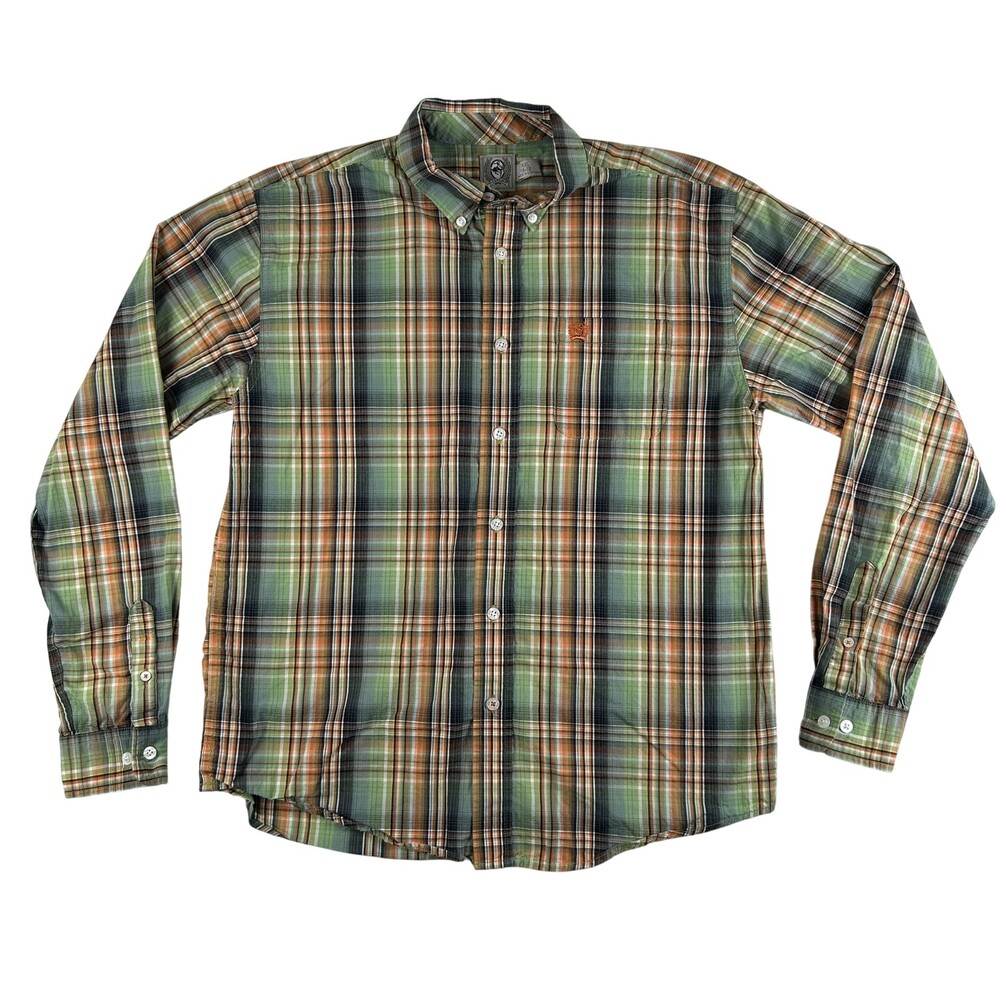Cinch Shirt Youth XL Green Plaid Long Sleeve Button Front Western Cotton Casual